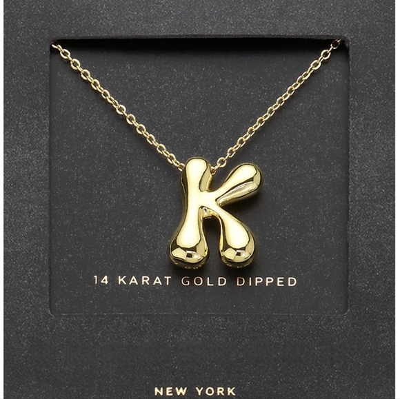 Gold "K" Bubble Monogram Pendant Chain Necklace Initial Charm 3D Casual - Picture 1 of 5